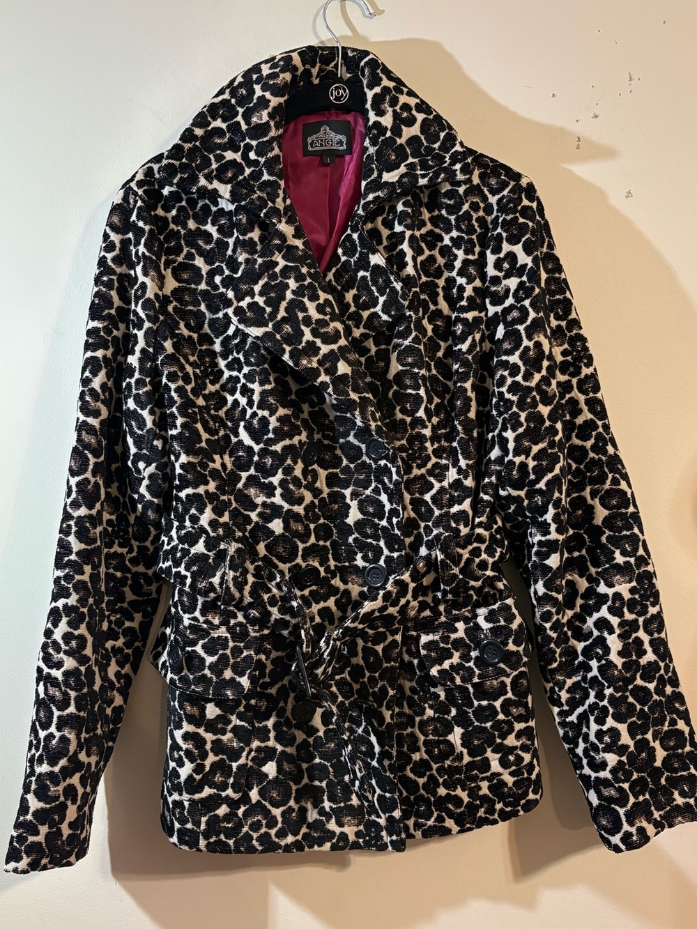 Angie black white print double-breasted belted jacket coat women’s large